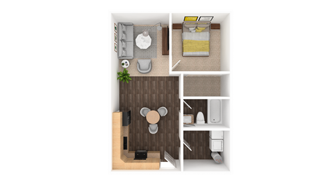 Floor plan for 1 bed, 1 bath, 650 sqft